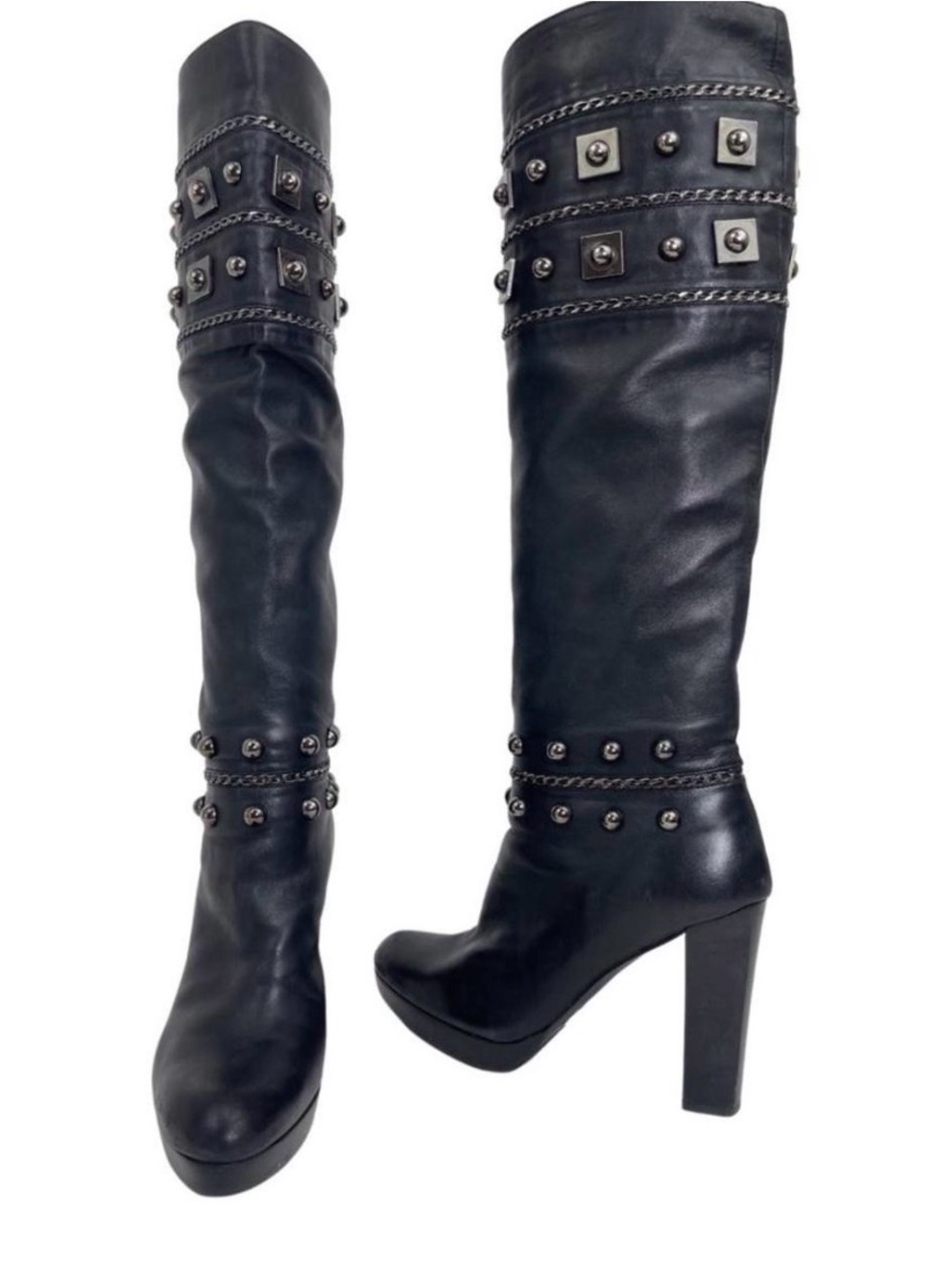Stuart Weitzman Studded Leather Boots - Size 7.5 Black